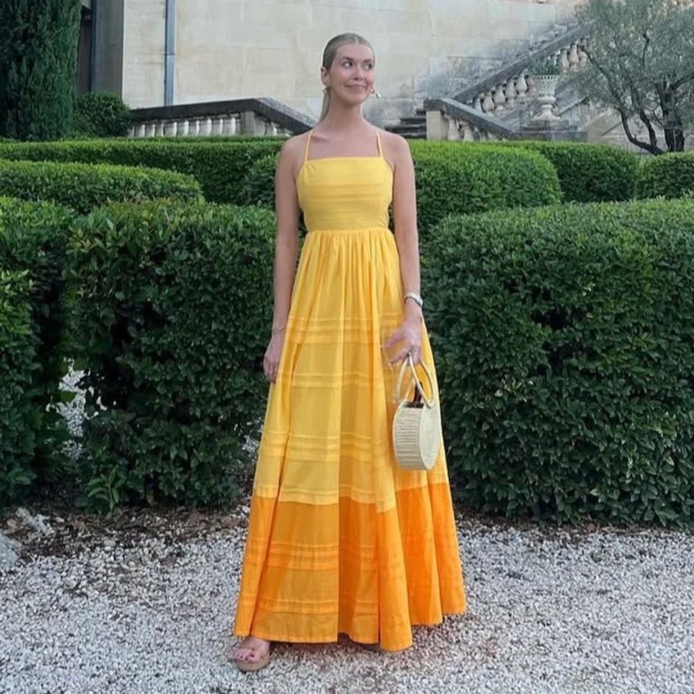 Staud Brigitte Colorblocked Yellow Open-Back Maxi Dress Size Small